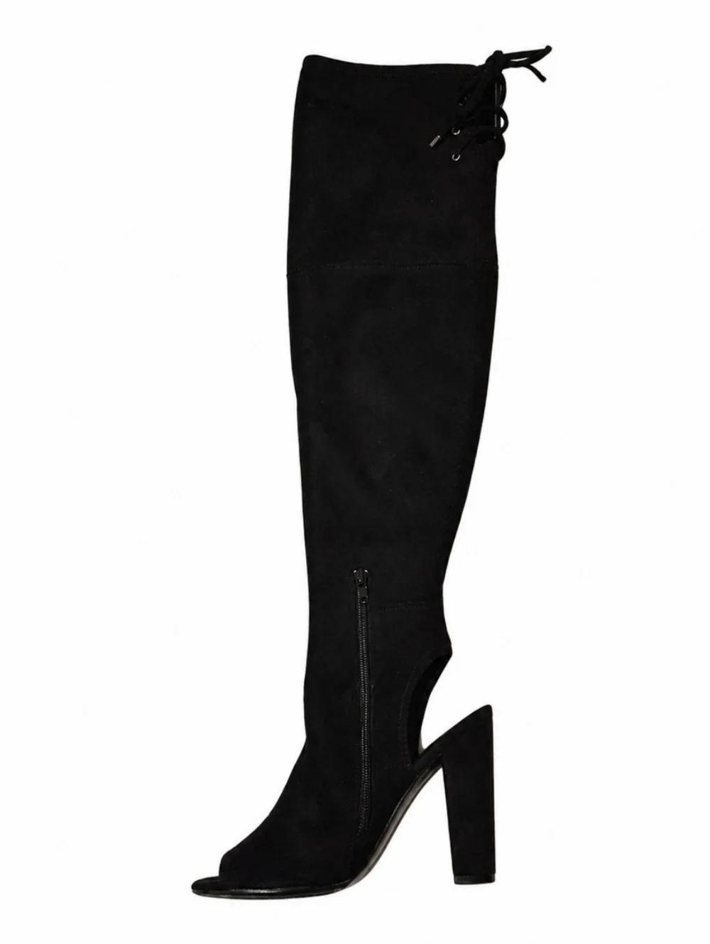Guess Women's Sz 8 Boni Black Faux Suede Over-the-Knee Open-Toe Block Heel Boots